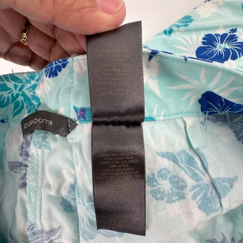 Liz Claiborne Floral Skort L Blue Denim Corset Back Tropical Casual Coastal - Picture 10 of 11